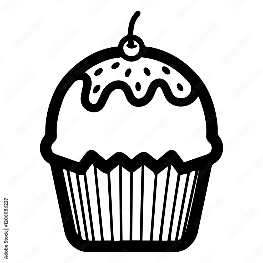 Line art illustration of a cupcake. Symbolizes sweetness, dessert, bakery, treat, celebration, indulgence, pastry, and confectionery. Perfect for food, bakery, and dessert concepts Line art illustration of a cupcake. Symbolizes sweetness, dessert, bakery, treat, celebration, indulgence, pastry, and confectionery. Perfect for food, bakery, and dessert concepts