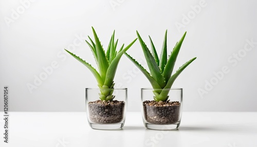 Wallpaper Mural : fSmall aloe vera plant in small glass pot isolated on white background by front view, office decor, indoor gardenuu Torontodigital.ca