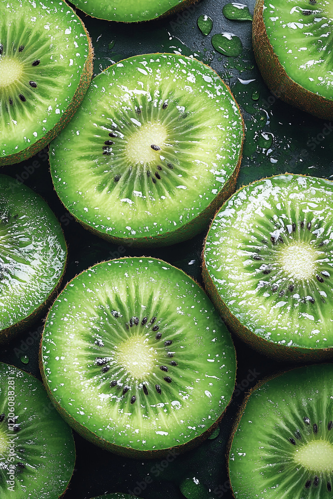 Juicy Green Kiwi Fruit Slices Close Up Juicy Green Kiwi Fruit Slices Close Up
