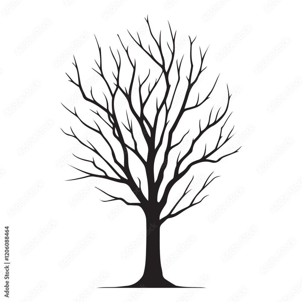 Bare Tree Silhouette Vector Illustration for Autumn and Winter Themes Bare Tree Silhouette Vector Illustration for Autumn and Winter Themes