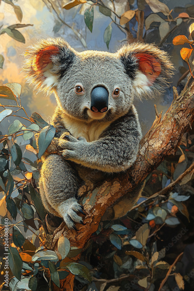 Fototapeta premium Koala Bear Sitting In A Eucalyptus Tree