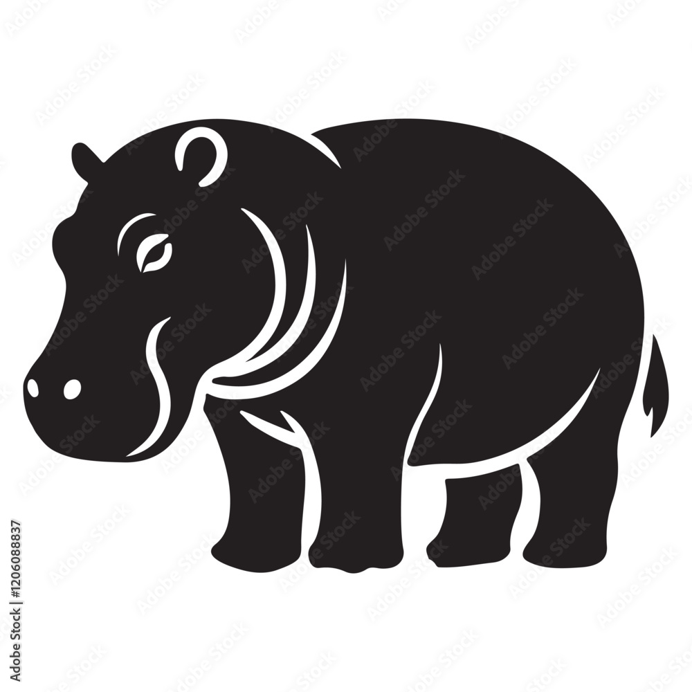 Fototapeta premium Adorable Baby Hippopotamus Silhouette Vector Illustration