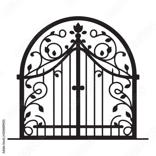 Ornate Iron Gate Silhouette Vector Illustration