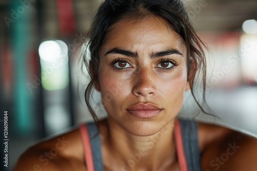 Portrait of confident sportswoman posing in urban gym setting