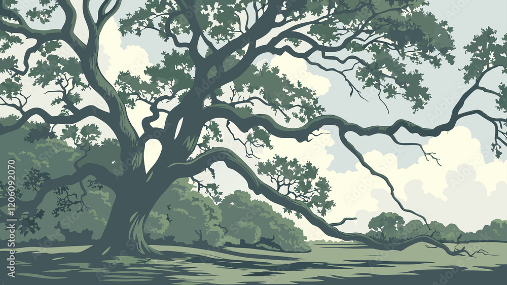 Fototapeta premium Majestic Oak Tree in Green Landscape