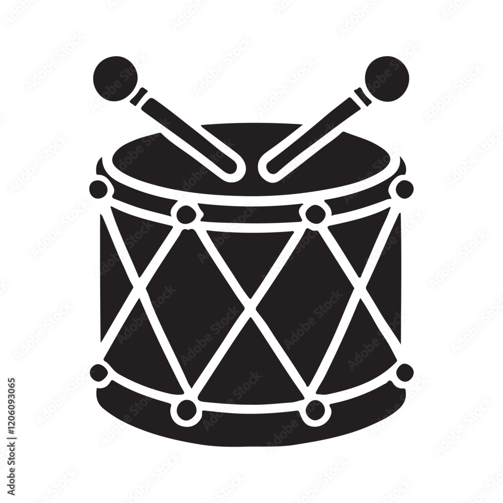 Black and White Drum Silhouette Illustration with Sticks