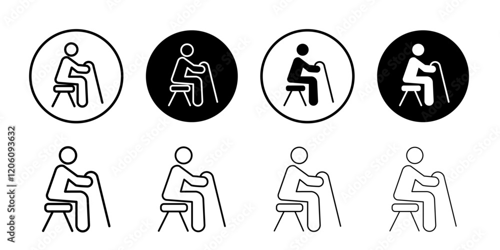 Seniors or old man sitting icon Thin line art isolated Seniors or old man sitting icon Thin line art isolated