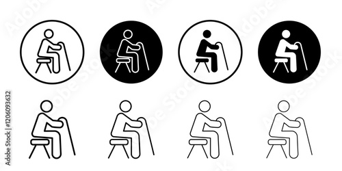 Seniors or old man sitting icon Thin line art isolated