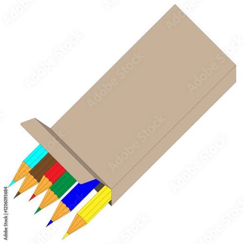 Colored pencils in box. Simple vector illustration. Drawing tools  and design.
