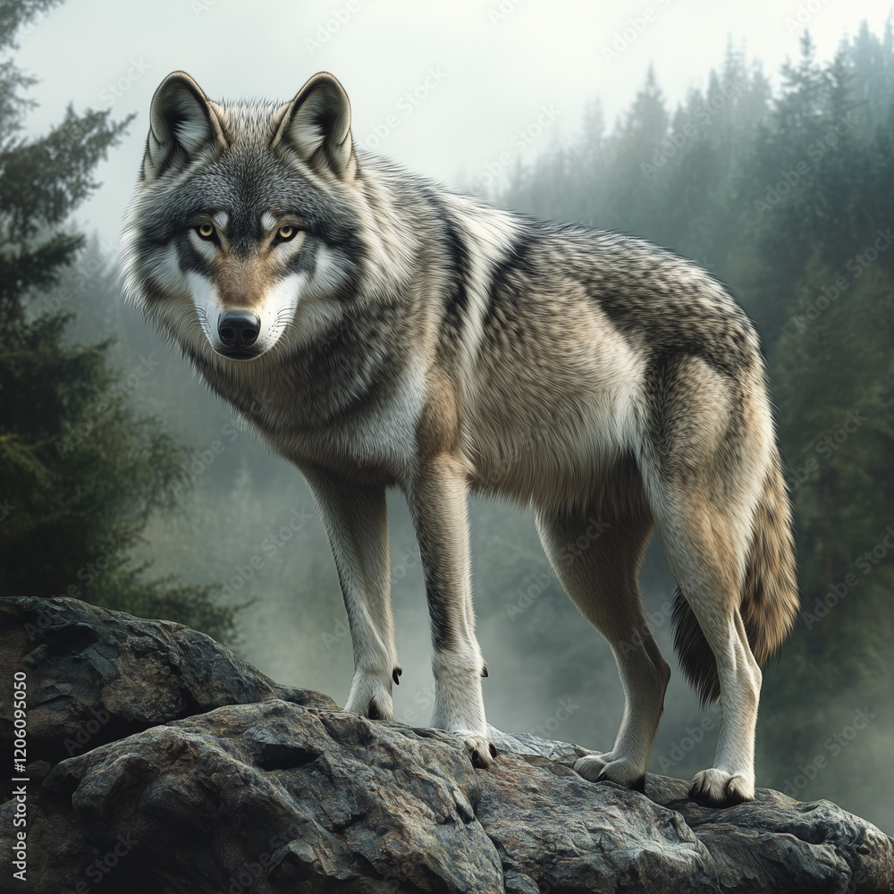 Fototapeta premium wolf in nature. Illustration for children's book, print for photo logo, t-shirt