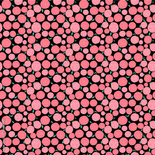 seamless pink and red roses on black background