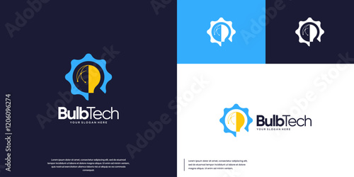 Modern light bulb logo, with future technology style, abstract connection network, vector template design.