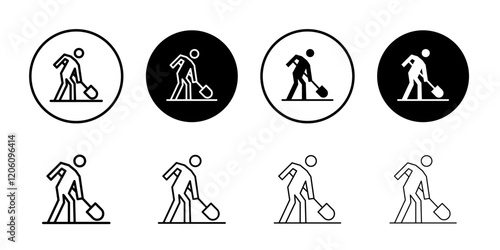 Worker digging icon Thin line art isolated