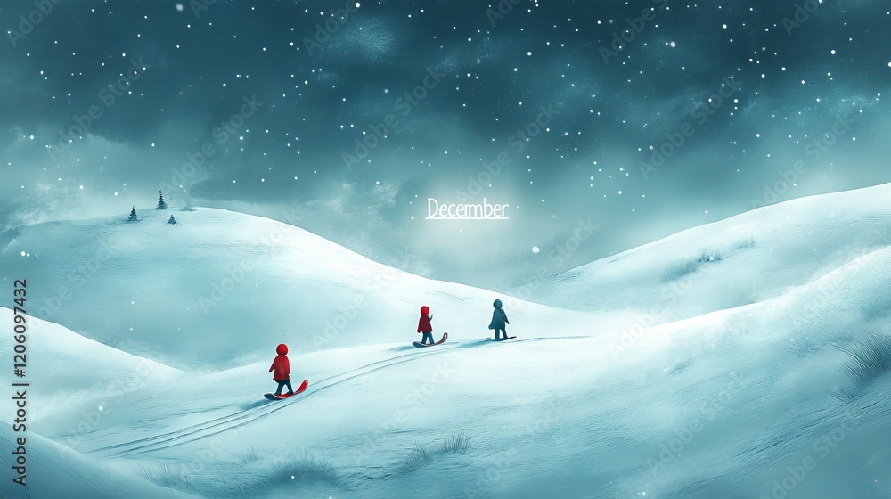 Couple Walking Hand in Hand Down a Snowy Hill Surrounded by Pine Trees in a Winter Wonderland Scene Couple Walking Hand in Hand Down a Snowy Hill Surrounded by Pine Trees in a Winter Wonderland Scene