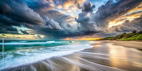 Long Exposure: Dramatic Overcast Sky over Tigertail Beach, Florida photo