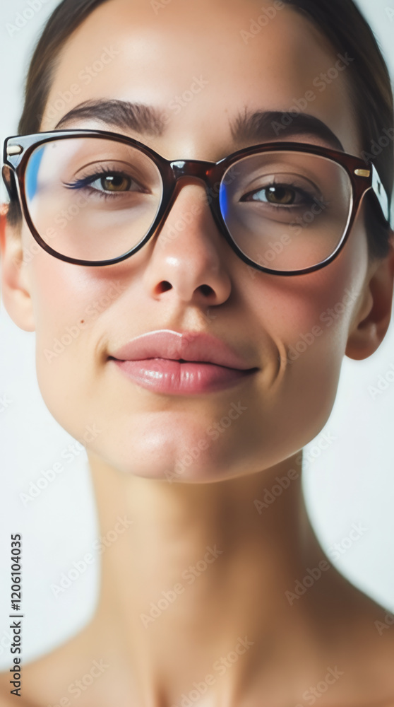 Middle Eastern Woman with Eyeglasses – An extreme close-up portrait of a Middle Eastern woman wearing eyeglasses, her expression radiating confidence and intelligence. Middle Eastern Woman with Eyeglasses – An extreme close-up portrait of a Middle Eastern woman wearing eyeglasses, her expression radiating confidence and intelligence.