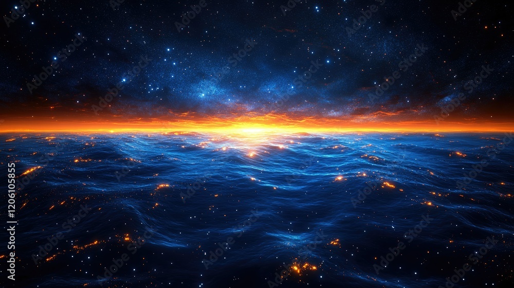 Fototapeta premium A stunning cosmic seascape with vibrant colors blending ocean and sky.