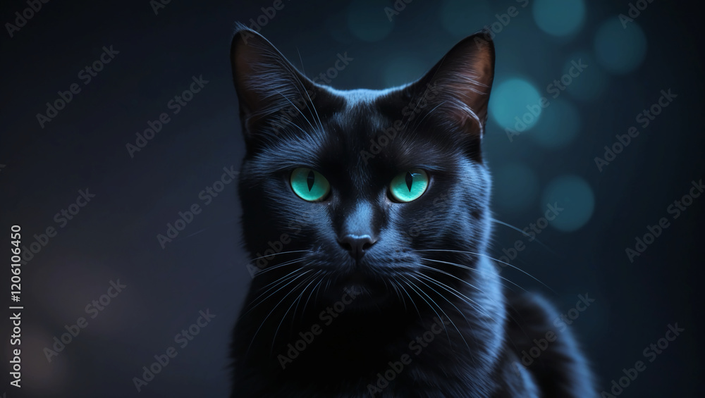 Hyper-Realistic Black Cat: Glossy Coat and Piercing Eyes Radiating Mystery Against a Dark, Cinematic Background with Shallow Depth of Field Hyper-Realistic Black Cat: Glossy Coat and Piercing Eyes Radiating Mystery Against a Dark, Cinematic Background with Shallow Depth of Field