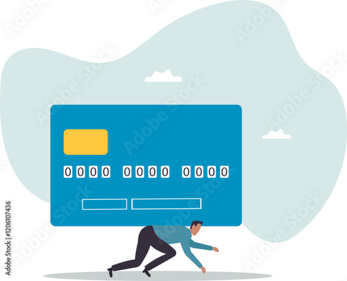 Credit card debt, financial problem, loan or obligation to pay back, over spending or expense, money trouble or despair.business concept.flat character.