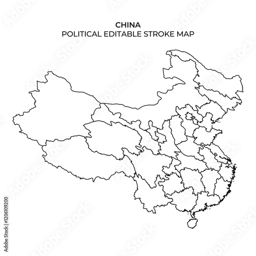 The graphic displays a detailed outline of Chinas political boundaries, highlighting the provinces and regions. The map is suitable for editing and customization, ideal for educational use.