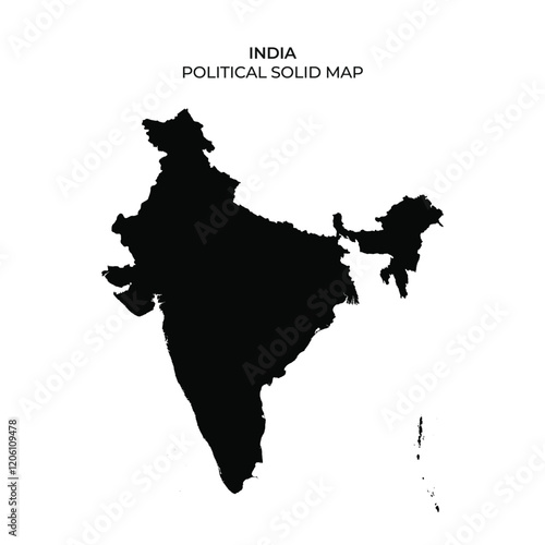 The black map outlines the political divisions of India, highlighting its shape without any labels or additional details. This representation focuses solely on the countrys silhouette.