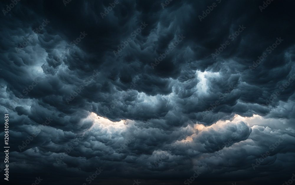 Obraz premium Dramatic dark storm clouds fill the frame, ominous and intense.