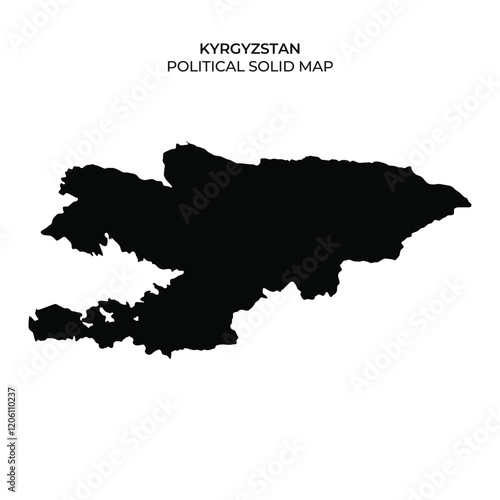 A solid black silhouette depicting the political boundaries of Kyrgyzstan. This representation emphasizes the geographical shape of the country without additional details.