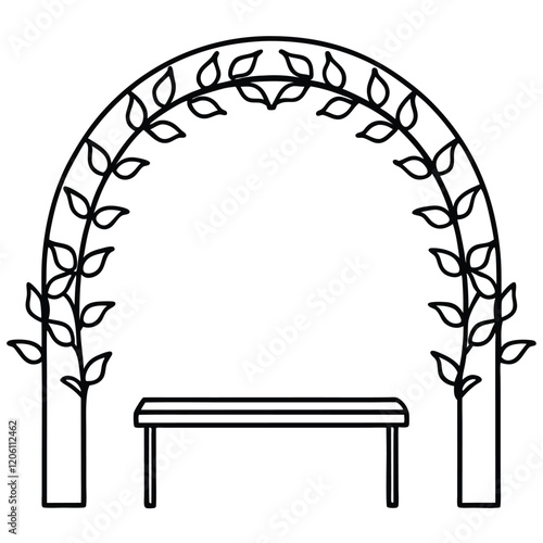 bench with plant covered arch