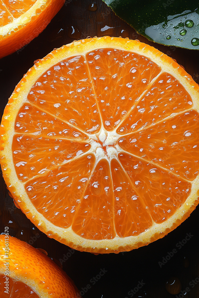 A Juicy Orange Slice Close Up View A Juicy Orange Slice Close Up View