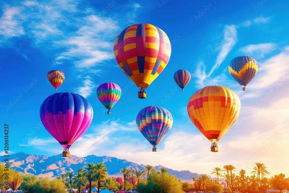 A vibrant hot air balloon festival display. A vibrant hot air balloon festival display.