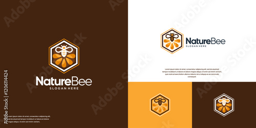 worker bee and sunflower logo, nature products, health, balance, design template illustration.