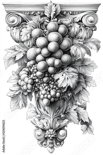 Ornate Column Capital Decorated with Grapes and Leaves