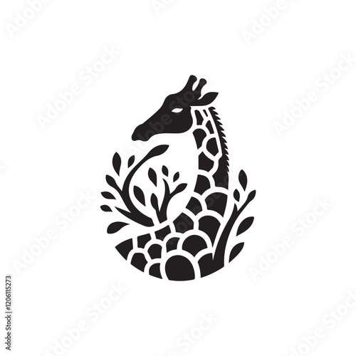 Black Color Giraf silhouette design Vector Illustration, Solid White Background (8).eps photo