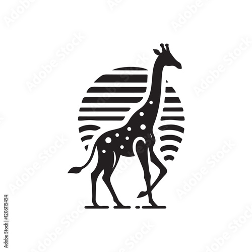 Black Color Giraf silhouette design Vector Illustration, Solid White Background (20).eps photo