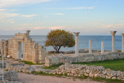 Ancient columns, ruins of Chersonese Tauride, Sevastopol, Crimea, Russia