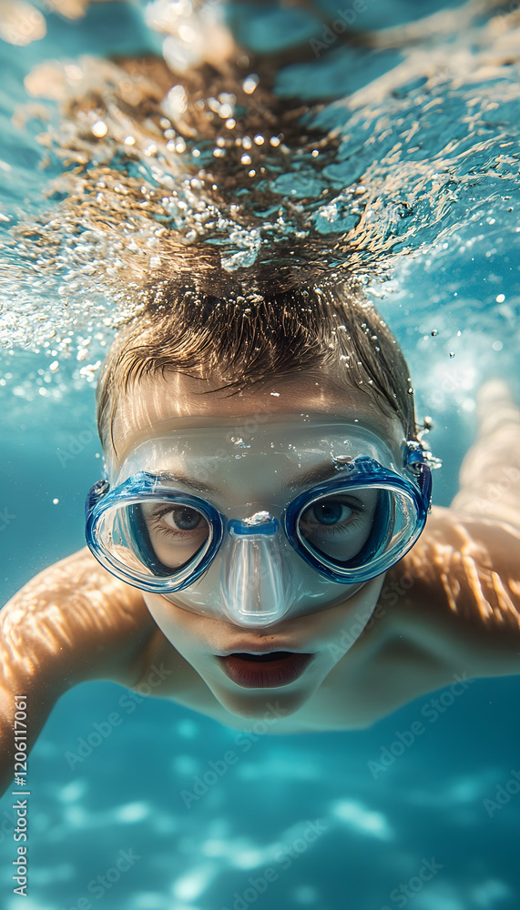 Naklejka premium Underwater View of a Professional Swimmer in Action AI Generated