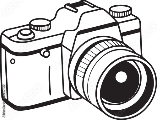 Camera black and white vector image on white background