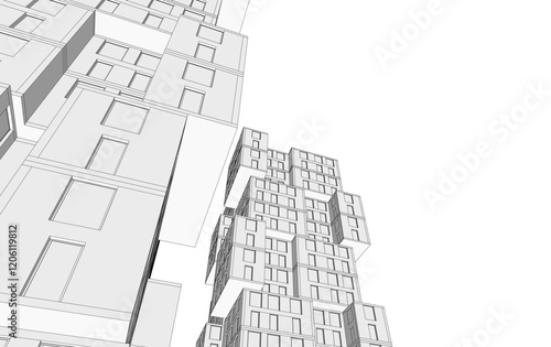 Architectural 3d rendering digital drawing