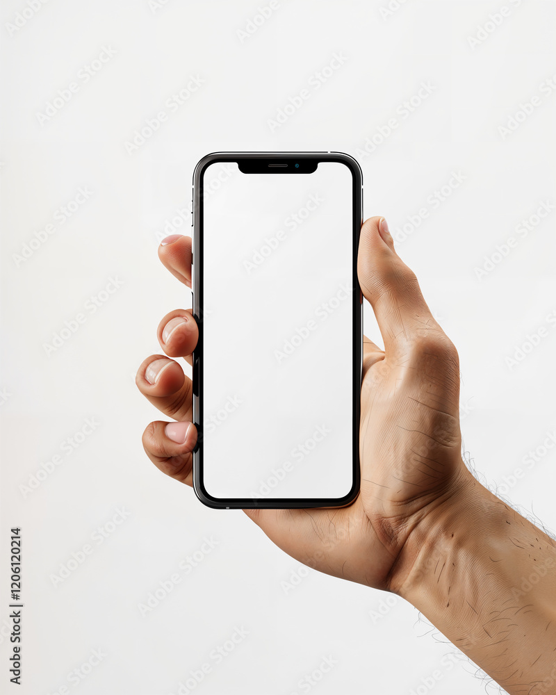 Hand holding a smartphone with a blank screen against a minimalistic background in natural light Hand holding a smartphone with a blank screen against a minimalistic background in natural light