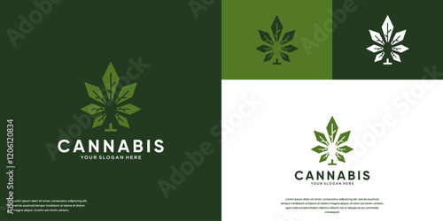 minimalist cannabis leaf logo, medicine, natural products, design template inspiration.