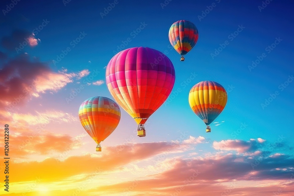Fototapeta premium Spectacular ascension of hot air balloons in festival.