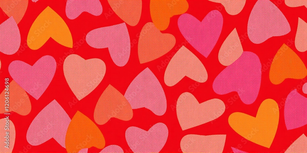 Colorful hearts pattern on vibrant red background Colorful hearts pattern on vibrant red background