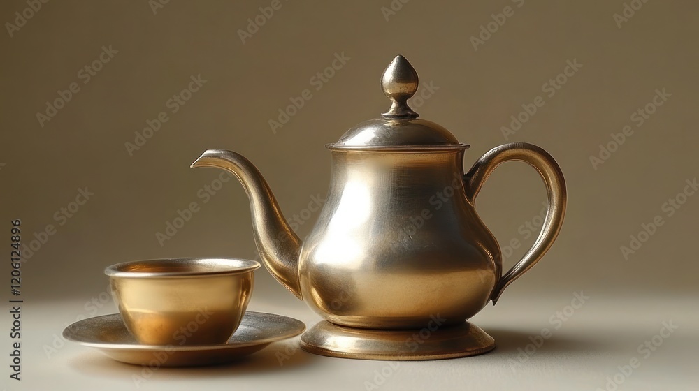 Elegant Golden Tea Set on Neutral Background Elegant Golden Tea Set on Neutral Background