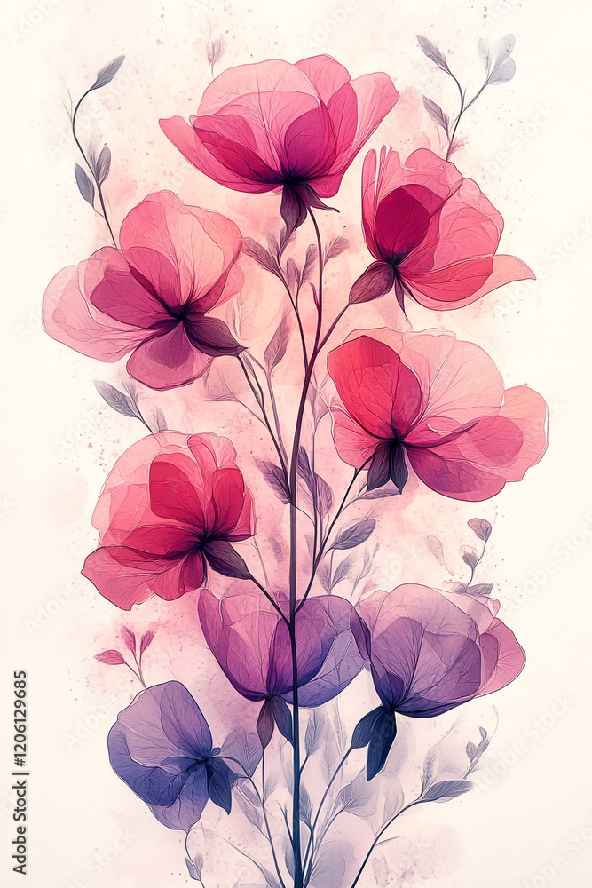 Obraz premium Delicate Watercolor Flowers in Pink and Purple Hues