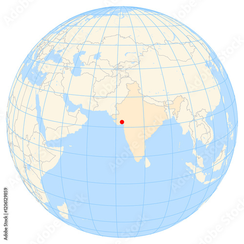 Photos Map showing the location of the city Bhavnagar in India (Southern Asia) on the earth globe