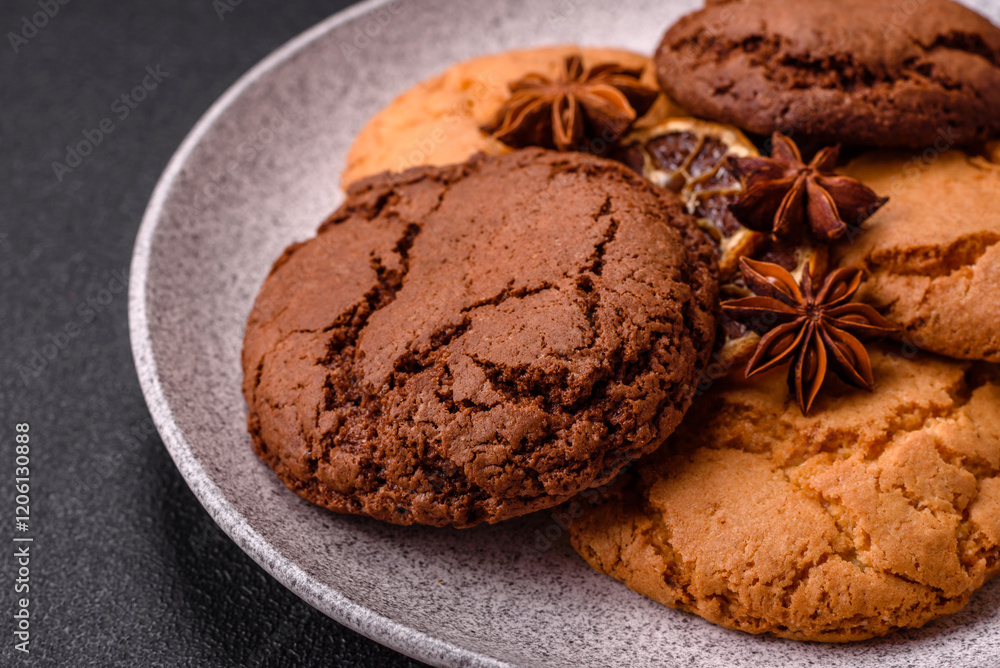 Sweet round crispy chocolate chip cookies Sweet round crispy chocolate chip cookies