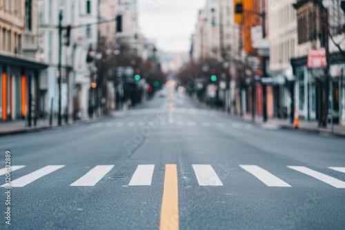 Wallpaper Mural A quiet street scene featuring a deserted road with marked crosswalks, flanked by buildings, creating a calm urban atmosphere. Torontodigital.ca