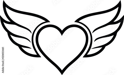 heart with wings ,heart wing shape silhouette vector design