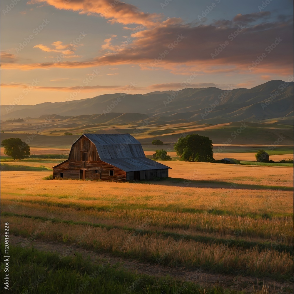 panoramic shot of an American traditional landscape featuring rolling hills panoramic shot of an American traditional landscape featuring rolling hills