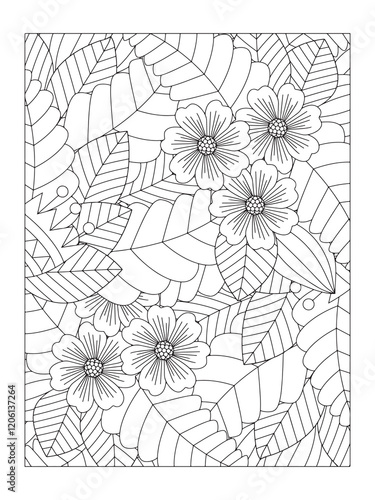 Doodle floral pattern in black and white. Page for coloring book. For adult and kids. Doodle floral drawing. Art therapy coloring page.